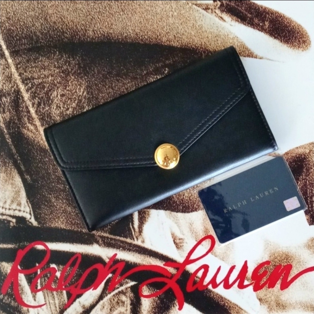 💛HTF Ralph Lauren💛 - Black/Gold Continental Wallet - Picture 2 of 14
